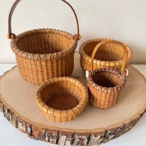 Vintage Nantucket Lightship Baskets Set of 4 Handwoven Signed 1986-91